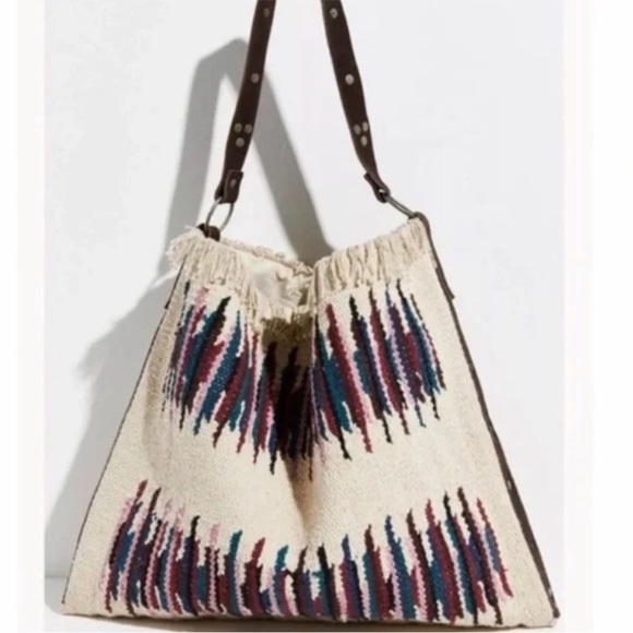 Free People Cream and Blue Geometric Shoulder Bag - Picture 2 of 6